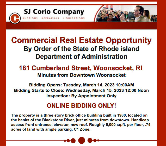 The state has put its property at 181 Cumberland St. on the sales block, with bidding to be held this week.