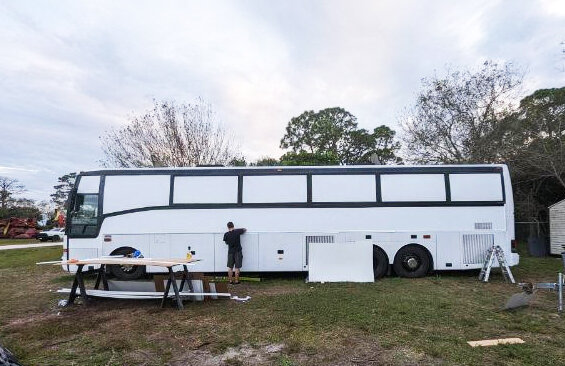 The Dignity Bus under construction.