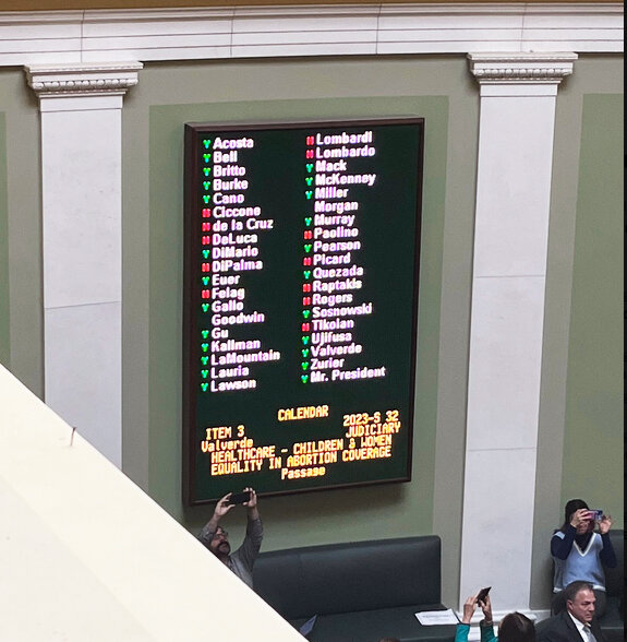 The tally of the R.I. Senate voting to approve the EACA on Thursday, May 18.