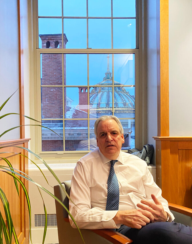 R.I. Attorney General Peter Neronha talks at length in his office about the health care choices facing Rhode Island during a one-on-one interview with ConvergenceRI/.