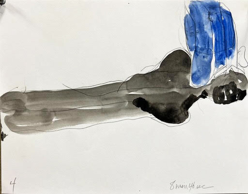 One of a series of 100 watercolors by artist Mira Cantor from her show, &quot;State of Siege,&quot; depicting the murder of George Floyd.&quot;There was nothing I could do except make these drawings, to show my anger at the situation,&quot; Cantor said. It's a body that can't move because someone else is preventing that movement. It says everything about a person who's unable to stand up for himself, unable to think, because of another person's aggression.