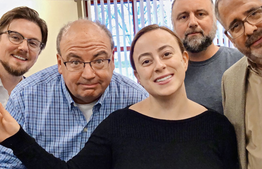 The Mahoning Matters staff in December 2019: (from left) reporter Justin Dennis, editor Mark Sweetwood, reporter Jess Hardin, content manager Jeremy Harper, and business executive Mark Eckert. Eckert died from complications of COVID-19 in March. (Photo provided)