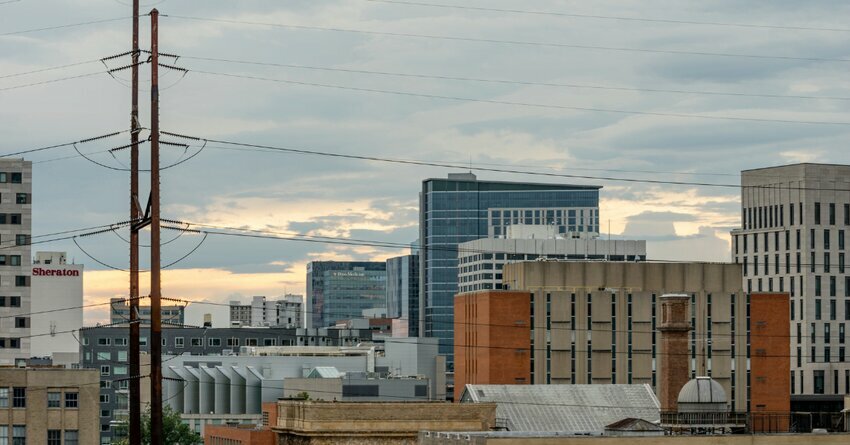 A cloudy skyline of a city in Pennsylvania.