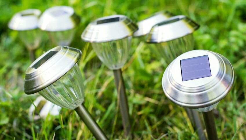 solar lights in green grass