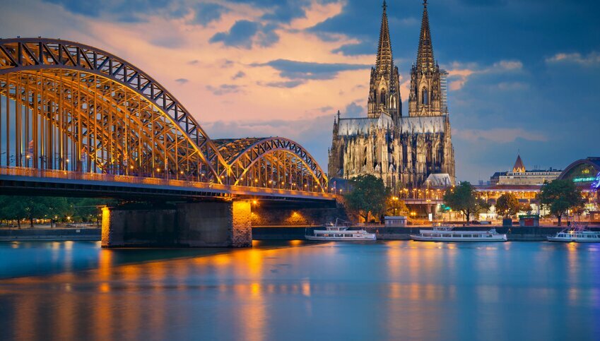A German skyline with a bridge over water