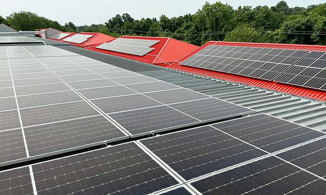 Solar panels on top of roofs