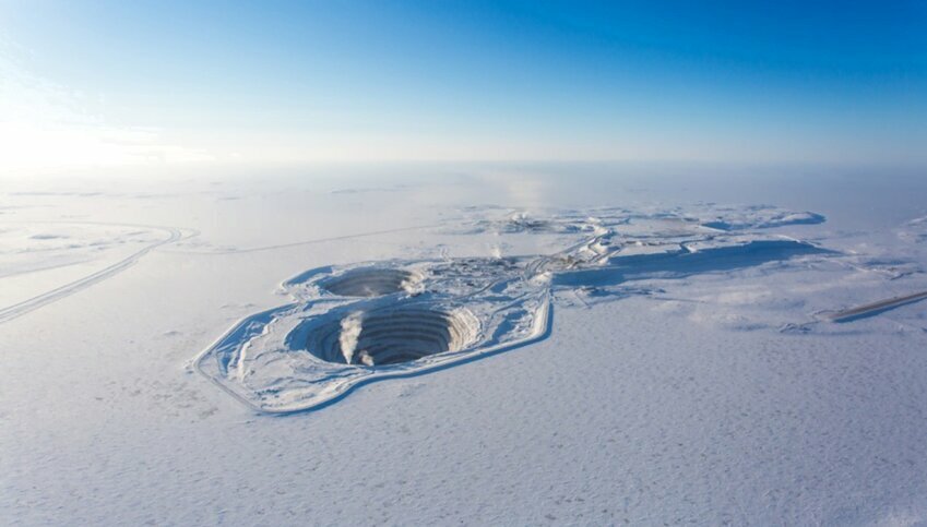 A overhead image of the Diavik Diamond Mine in Canada.