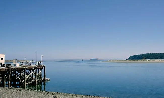 Sequim Bay with pier and coast