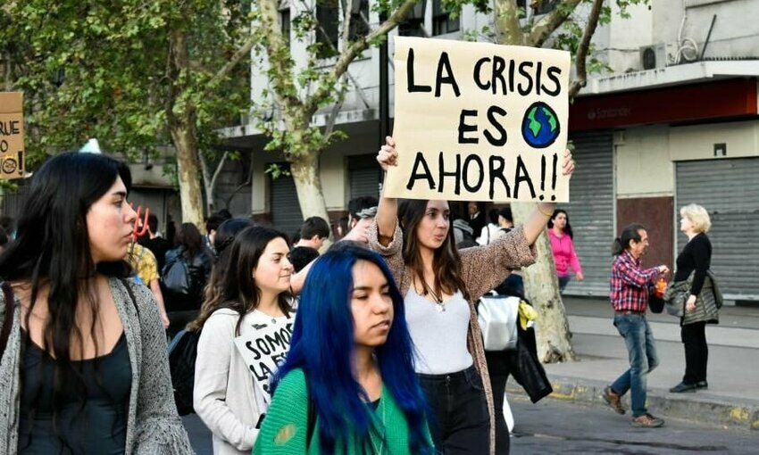 young Latin Americans in the street at climate change protest