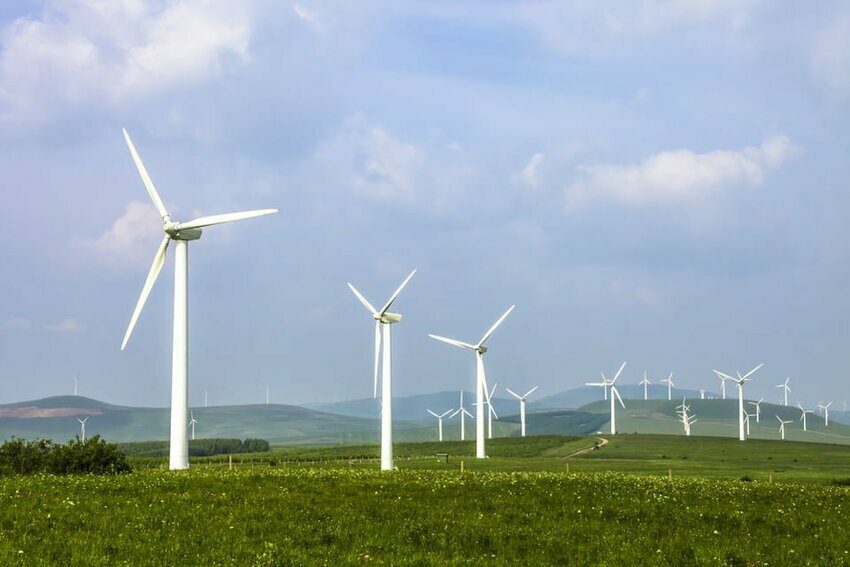 wind turbines on fields in England