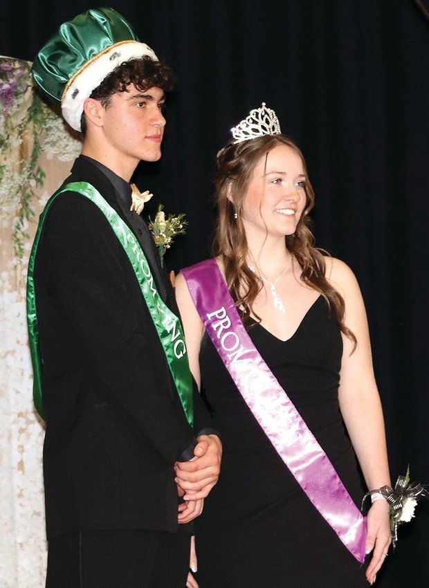 Stockton High School held its prom at the Millwork Ballroom and Event Center in Dubuque on Saturday, April 23. Riley Schultz, left, and Whittney Sullivan, right were named as prom king and queen. Also named to the prom court were Alex Altfillisch, Morgan Blair, Parker Luke, Maddie Harbach, Emily Paul, Garrett Luke, Dayton Julius, Lauren Kehl, Emma Wackerlin and Jace Phillips.
