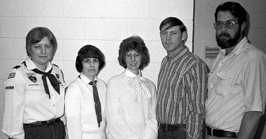 This Gazette throwback appeared in the Feb. 11, 1987 edition.  &ldquo;Members of the Cub Scout committee include, from left, Suzanne Hollingworth, assistant cubmaster; Betsy Stroup, den leader coach; Cindy Montgomery, cubmaster; Tom Montgomery, committee chairman; and Bob Stocks, scouting coordinator. Not available for the photo were Joe Kieffer and Sharon Shuey.&rdquo;