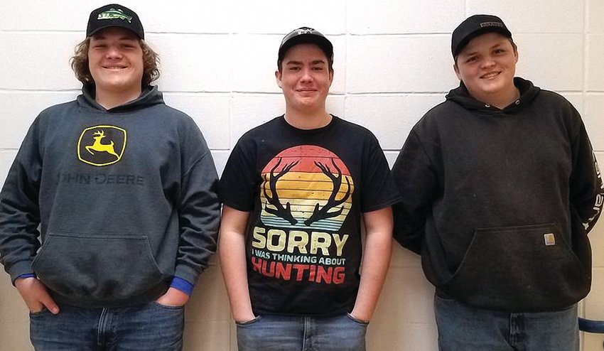 From left: Will Anderson, Sam Wienen-Keene and Landon Casper represented Galena FFA on April 13 at the Section Ag Mechanics contest.