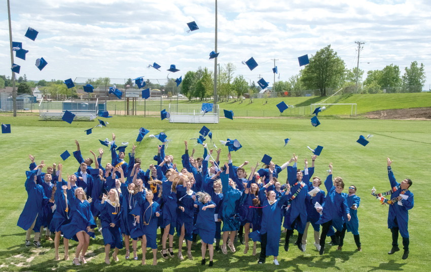 The newly-graduated class of 2022 heaves hats into the air! Galena High School&rsquo;s graduation was held Sunday, May 22.