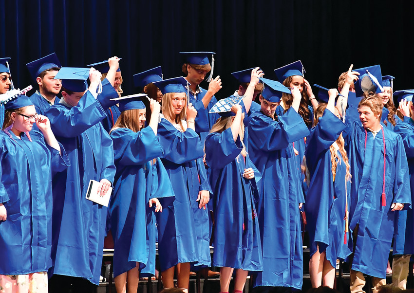 Southwestern graduates turn their tassels as they prepare to throw their caps in the air during the Southwestern High School graduation that was held on May 22 at the Southwestern Middle School gymnasium at noon. Southwestern had 40 students graduate in the class of 2022. Students heard speeches from valedictorian Alisa Ramaker and salutatorian Sabrina Splinter, along with a welcome address by class president Nathaniel Reiff.