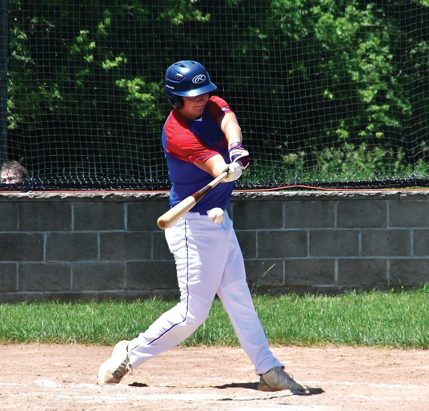 The East Dubuque Braves defeated the Bernard Indians 11-5 on Sunday, June 19. Braves&rsquo; Ethan Hefel makes contact during an at-bat.