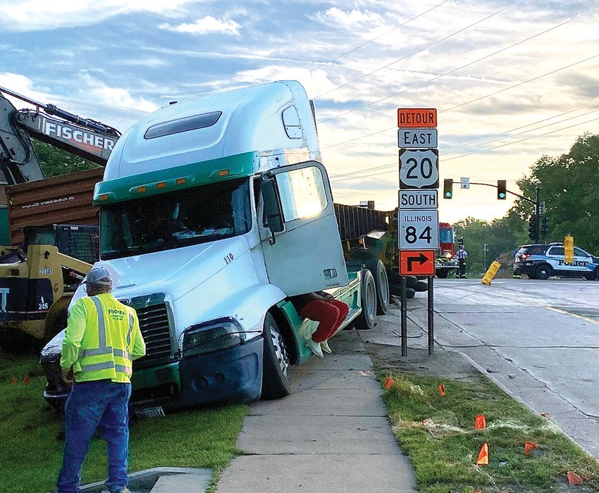 On June 22 at 5:45 a.m., officers from the Galena Police Department were dispatched to the intersection of South Main Street and U.S. 20 for a semi-tractor/trailer rollover. The officers arrived and determined that a westbound semi operated by Darrin Cotton, 34, Chicago, lost his brakes while coming down a hill. Cotton attempted to turn south onto South Bench Street and rolled the trailer onto its side. The trailer struck pieces of construction equipment and the traffic signals. Cotton was not injured. Cotton was issued traffic citations for improper lane usage, failure to reduce speed to avoid an accident and unsafe equipment. The Jo Daviess County Sheriff&rsquo;s Office, Illinois State Police, Galena EMS, Galena Fire and the Illinois Department of Transportation assisted on the call.