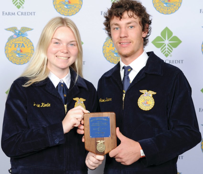 Josie Korte and Jacob Duerr won the Building Communities National Chapter Award. Building Communities is designed to encourage the local development of FFA partnerships with alumni affiliates and other organizations while taking a leadership role in making the community a better place to live and work. Cargill is the statewide sponsor of this award.