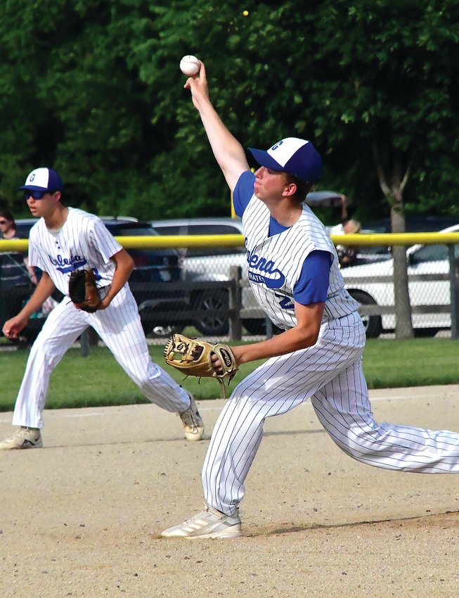 Owen Hefel pitches during a Galena Middle School baseball game against Stockton on June 30.