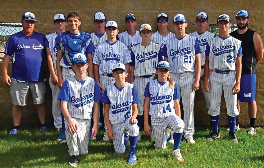 The 2022 Galena Middle School baseball team concluded its season undefeated with a win over Belmont on July 14. Members of the team are, back row from left: Coach Mike Benson, Travis Temperly, Owen Hefel, Drew Phillips, Drew Koenigs, Roman Romer, coach Gage Soat; middle row: Mason Smith, Haadi Khatib, Jaycob Benson, Dmitry Kurtz, Gus Nack; front row; Oliver Wall-Penoyer, Caiden DuPlessis and Brant Romer.