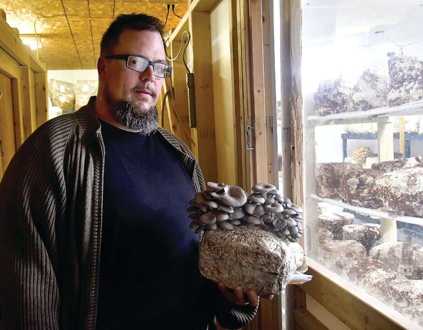 Brandon Diddens of rural South Wayne, Wis., has operated Rolling Stop Farms since 2019. Rolling Stop sells mushrooms locally and also provides product for Jo Daviess Local Foods.