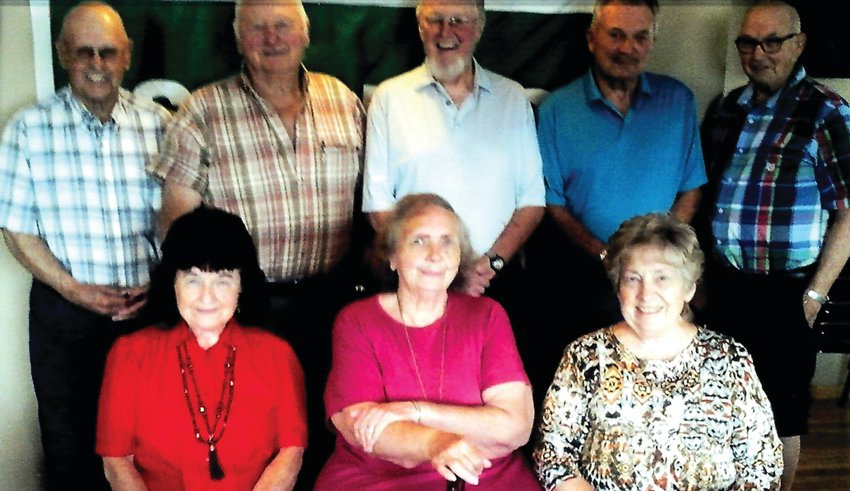The Scales Mound High School class of 1957 held its 65th class reunion on July 20 at the Southside Hornet Pub in Scales Mound. Attending were, back, from left, David Dittmar, Joe Lee, Bob Frazer, Wayne Hickman and Wally Lutes; and front, from left, Geraldine Harwick MaCauley, Glenda Wallace Miller and Libby Reddington Lutes.