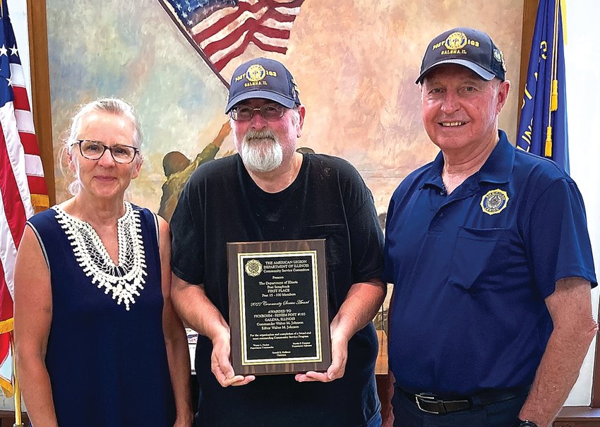 Fickbohm-Hissem Post 193 won the 2022 First Place scrapbook award at the Department of Illinois Convention. Pictured are: Valerie Slayton, Adjutant; Walter Johnson, historian and editor; and Jerry Howard, post commander.