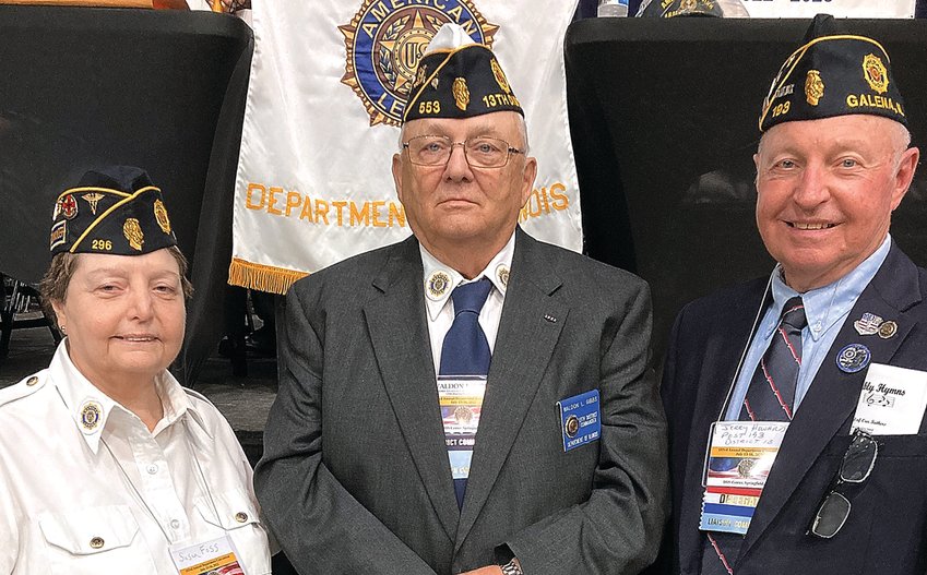 On Saturday, July 23, the 13th District of the American Legion, Department of Illinois, installed its senior officers for the 2022-23 membership year. The ceremony took place at the American Legion Post 577, Lena.  Senior officers are, from left, Junior Vice Commander Susan Foss, Sterling Post 296; Commander Waldon Lee Gibbs, Milledgeville Post 553; and Senior Vice Commander Jerry Howard, Galena Post 193. The 13th District represents over 2,200 Legionnaire members from 40 Posts throughout northwest Illinois serving the counties of Carroll, Lee, Jo Daviess, Ogle, Stephenson and Whiteside.
