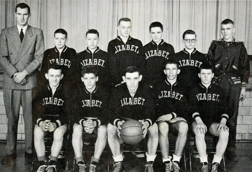 This is the 1952-53 Basketball &ldquo;B&rdquo; Team, for Elizabeth High School. The team played during the first year of the reign of Queen Elizabeth II, who recently passed. Players include, back row, from left, Coach Dick Carroll, Hank Schwirtz, Jack Graves, Ed Boettner, Emmett Keleher, Cleland Hancock, and team manger David Holland; front, from left, Jimmy Van DeDrink, John Eversoll, Captain Melvin Wurster, Gordon Heid, and Jerry Fox.