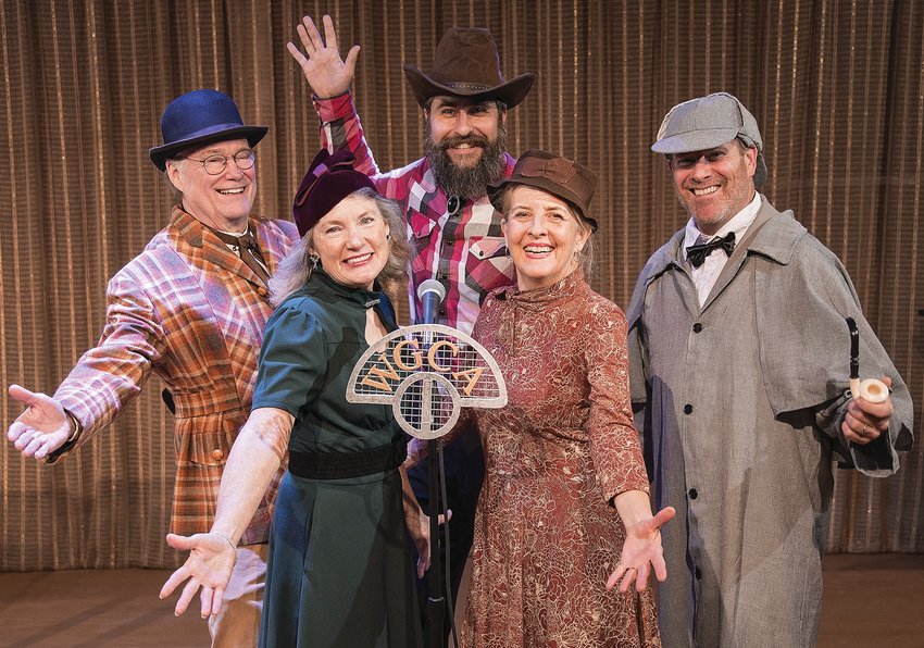 The cast for Baskerville includes, from left, Robert Armstrong, Mimi Resnick, Stephen Green, Emily Painter and Mark Sumpter.