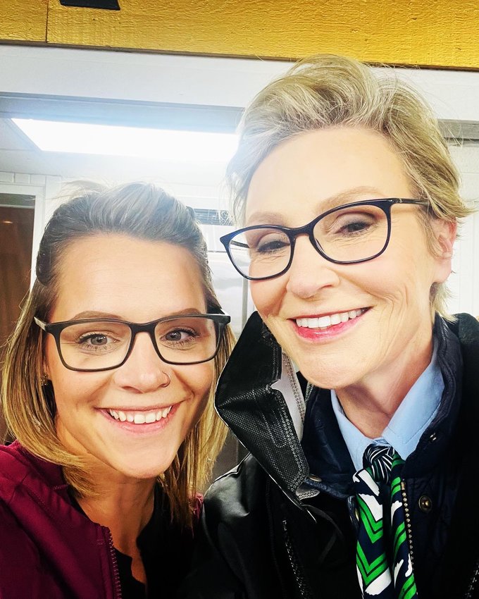 Ashley Broshous (left) was able to meet Jane Lynch (right) when Lynch came into Galena Roasters.