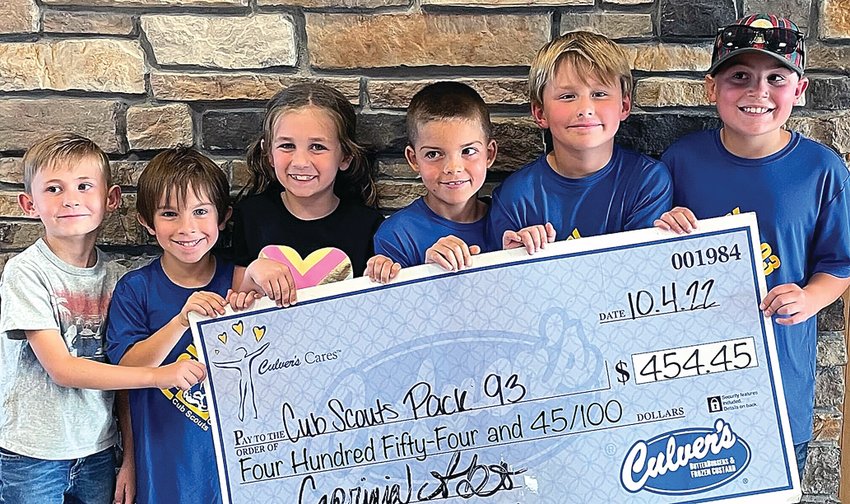 On Tuesday, Oct. 4, Galena Cub Scout Pack 93 promised to &ldquo;do their best&rdquo; helping Galena Culver&rsquo;s with a Share Night. Along with $50 in tips, Pack 93 received a donation of $454.45. Celebrating their success are, from left, Finn Stadel, Michael Peters, Ezra Stadel, Mason Lange, Tristan White and Jason Kelley.