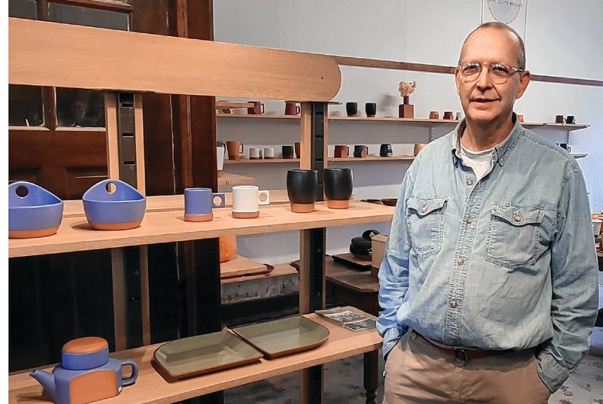 Paul Eshelman of Eshelman Pottery in Elizabeth talks about his craft during the 20 Dirty Hands pottery tour this past weekend.
