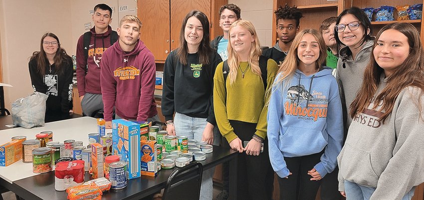The Stockton High School Student Council advisor Lindsey Duerr learned that many area food pantries were in need of donations so last week her student council members were able to donate 70 nonperishable items. Student council members participating included, back, from left, Kyle Haas, Mauricio Glass and Aiden Kurek; and front, from left, Paige Chumbler, Jacob Harbach, Jace Phillips, Maddie Harbach, Kylah Kurek, Anna Blair, Avery Wackerlin, Sadie Vanderheyden.