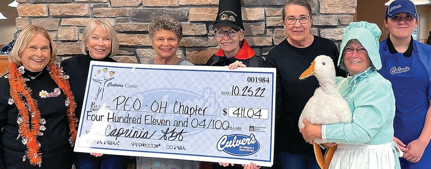 Galena Culver&rsquo;s had a Share Night on Oct. 25 with PEO OH Chapter. Participating in the check passing are, from left, Sharon Strahlman, Mary Jo Losey, Jane Yoder, Kathy Leonard, Polly Brill, Mary Stayner and Taidum Farster.