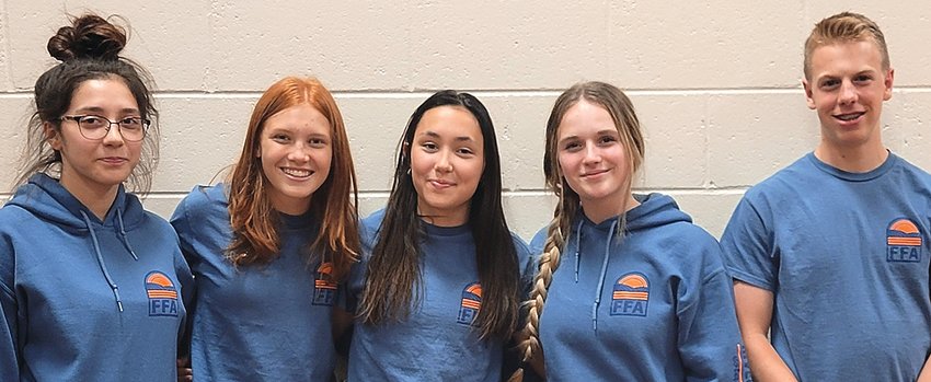 The winning River Ridge High School agronomy team included, from left, Kayla Diehl, Cora Ritchie, Izzy Haring, Graci Vanderheyden and Arthur Horn.