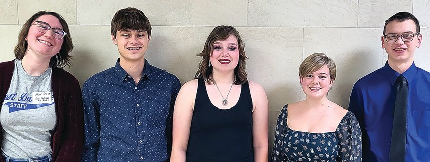 Representatives from East Dubuque participating in the Illinois Music Educators Association Festival are, from left, Abigail Conzett, vocal music teacher; Wil Quinn, Kaylee Nelson, Maddie Heitkamp and Jeremiah Haven.