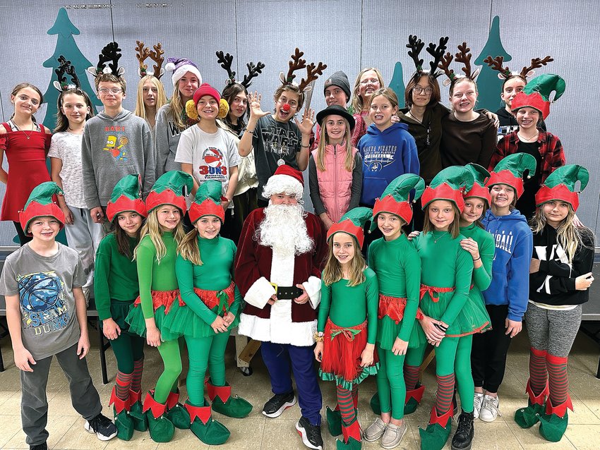 Galena Middle School Drama Club actors prepare to hit the stage for their performance of &ldquo;Rudolph the Red-Nosed Reindeer&rdquo; at 7 p.m. Dec. 8-10 in the middle school commons. Back row left to right: Noelle Ottenhausen, Aurora O&rsquo;Neill, Joseph Hartley, Zoe Blaum, Caitlyn Soat, Ruby Nack, Mia Wallis, Seven Smith, Zoe Smith, Lola Scharpf, Celia Van Hemert, Paige Frank, Luna Pham, Madalyn Ehrler, Kendall Ziegler and Riley Gutzman. Front row, left to right: Ian Tancrell, Sophie McArdle, Cameron Suess, Olivia Lincoln, Brody Hammerand, Adelyn Sandlers, Brecken Geary, Olivia Braunreiter, Chloe Braunreiter, Chloe Kaiser and Paisley Stadel.