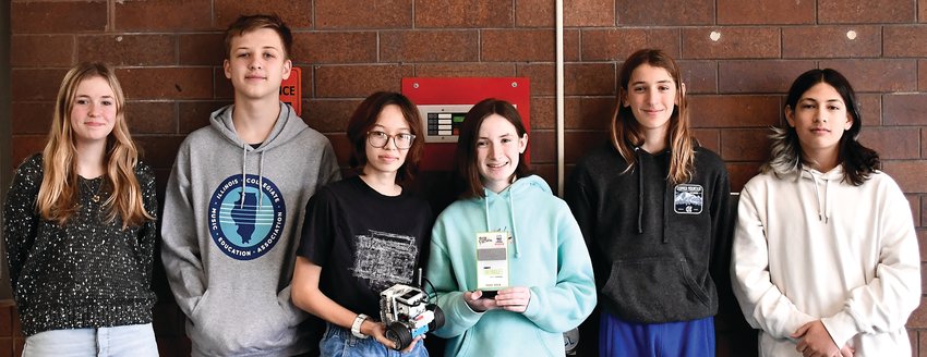 Eighth grade Lego League Team members Caitlyn Soat, Evon Main, Luna Pham, Macklan Murphy, Lex Abt and Xander Zambrano received first place in Core Values and will compete at state in January.