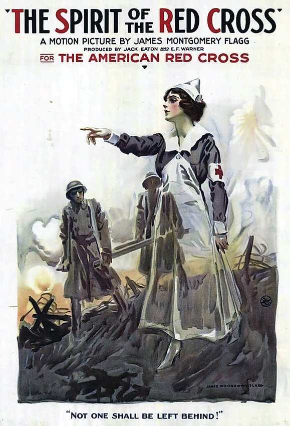 An idealized Red Cross nurse on movie poster from World War I.