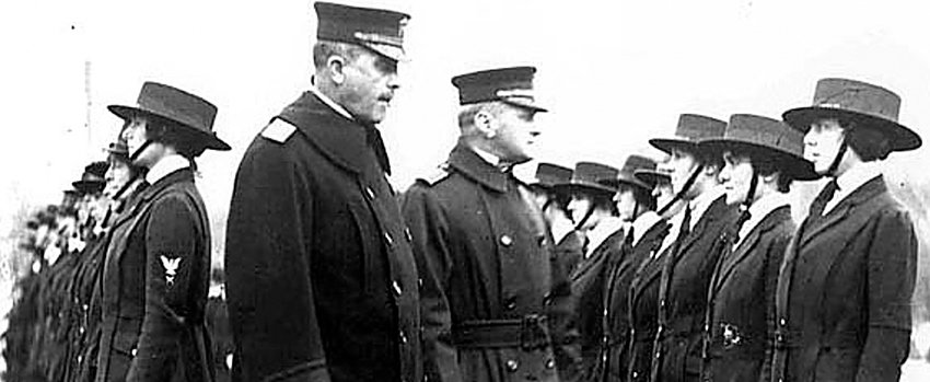 Rear Adm. Victor Blue (left center) chief of the bureau of navigation, inspects &ldquo;Yeomen F, &rdquo; a female branch of the Navy, on the grounds of the Washington Monument in 1918.