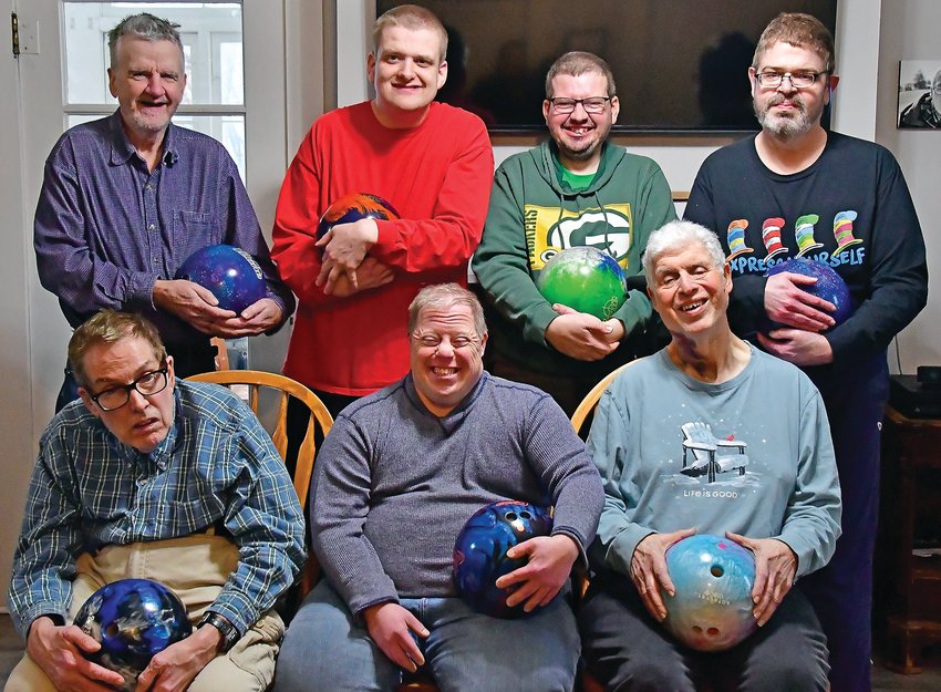 One of the activities the customers at Kreider Services will do that&rsquo;s covered by the Impact Grant is bowling at the alley in Stockton. Back row from left: Richard Symons, Michael Dykstra, James Watson and David Miller.  Front row from left: Mike Buser, John Asta and Rick Snyder.