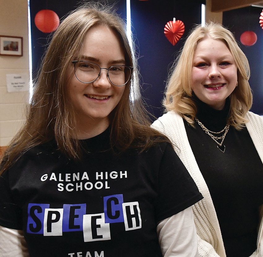 On Saturday, Feb. 11, Galena High School students Julia Dominaik, left, and Emma Blaum competed in sectional speech competition at DeKalb. Blaum advanced to state competition.