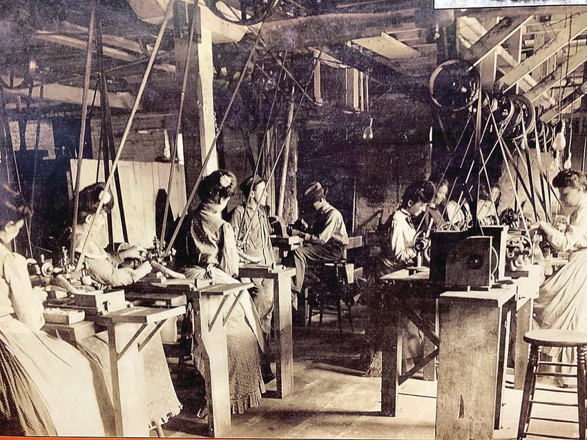 Women working in a button factory.
