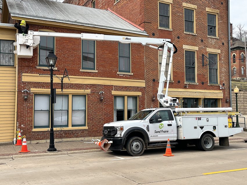 Over the past couple weeks, workers from Sand Prairie worked on installing the surveillance cameras in downtown Galena at locations including The Galena Gazette building.