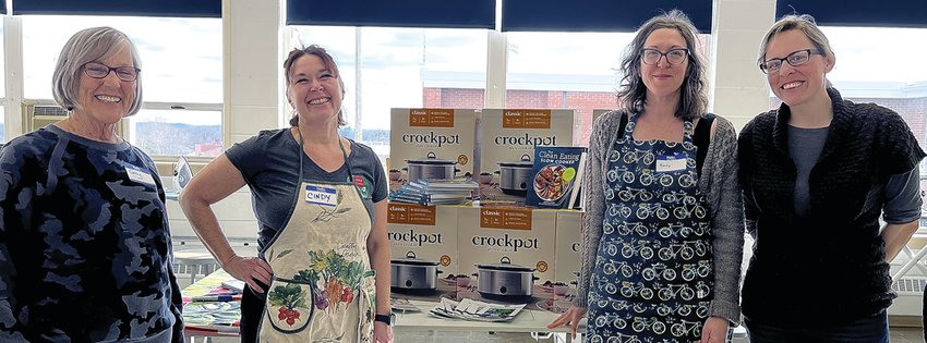 From left: JDLF committee member Cathy Elwell, JDLF chairperson Cindy Tegtmeyer, teacher Emily Sprengelmeyer and JDLF treasurer Erin Keyser pose with the free crock pots each participant received after the class.