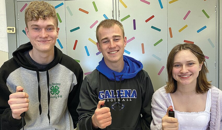From left: Chase Dittmar, Sam Eaton, and Ella Getz were Galena&rsquo;s three representatives to the NUIC West All-Conference Scholastic Bowl Team this season, as selected by the NUIC West coaches.
