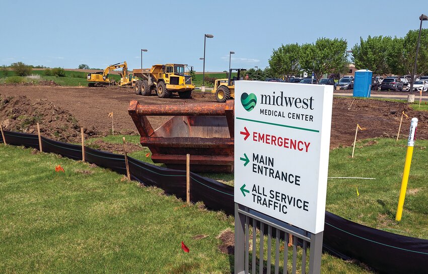 Crews from Louie&rsquo;s Trenching using excavators, bulldozers, sheep&rsquo;s foot compactors end huge earth movers began work on the expansion project at Midwest Medical Center on Wednesday, May 17th.