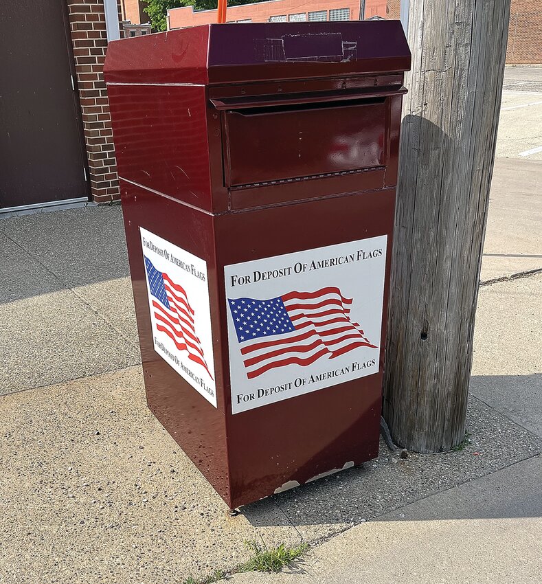 A library book return receptacle was repurposed into one of the flag retirement containers around Galena.