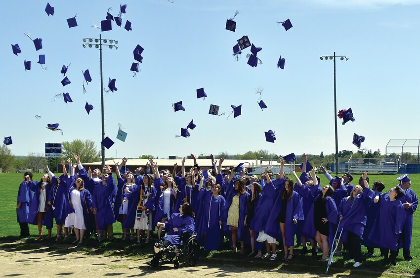The Galena Pirates class of 2023 was all smiles as they throw up their caps on the football field following the high school graduation ceremony on Sunday, May 7.